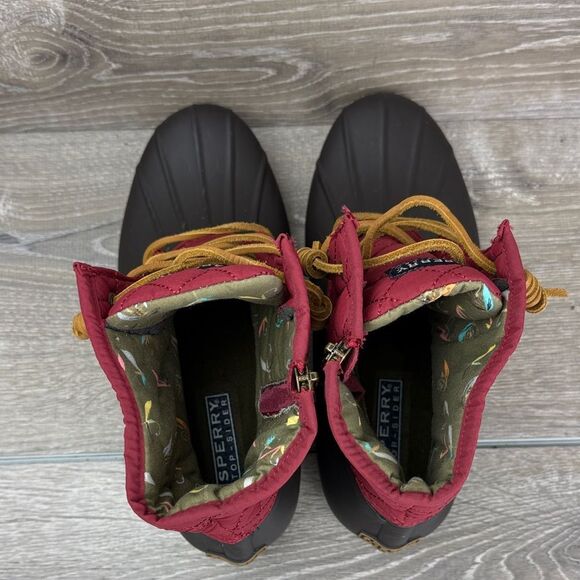 Sperry Top Sider Saltwater Women's Sz 10 Red Quilted Brown Rubber Duck Boots - Picture 5 of 12
